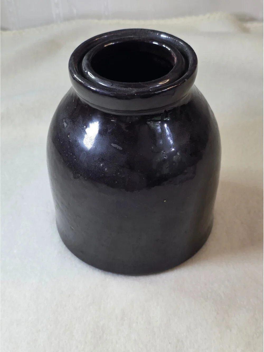 Dark Brown Black Glazed Ceramic Crock Vase Utensil Holder 6.2 Inch Unsigned